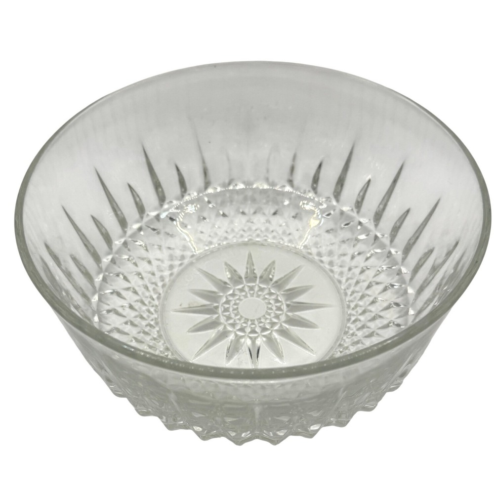Arcoroc France Diamond Point Glass Bowl Starburst Bottom 9 Inch Vintage Clear